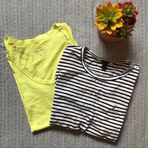 J. Crew Neon Yellow & Striped T-Shirts - Lot of 2